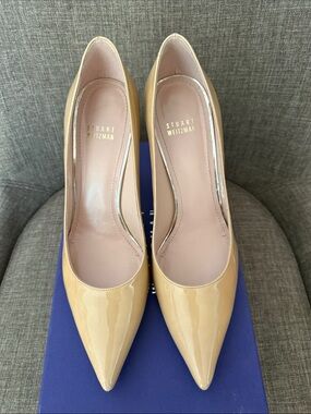 Stuart Weitzman Nude Patent Pointed-Toe Pumps